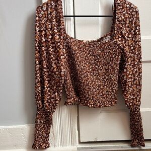 Francesca's Collections Brown Floral Smocked Blouse